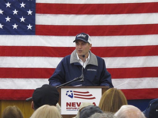 (AP Photo/Scott Sonner). Nevada Attorney General Adam Laxalt, the GOP's gubernatorial candidate, speaks at a rally in a warehouse in Reno on Friday, Nov. 2, 2018, before the headliner, Donald Trump Jr. Trump Jr. said his father, President Donald Trump,... (AP Photo/Scott Sonner). Nevada Attorney General Adam Laxalt, the GOP's gubernatorial candidate, speaks at a rally in a warehouse in Reno on Friday, Nov. 2, 2018, before the headliner, Donald Trump Jr. Trump Jr. said his father, President Donald Trump,...