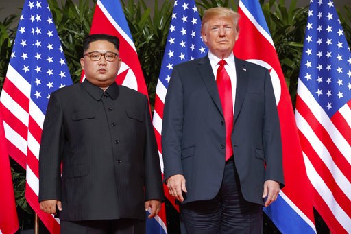 (AP Photo/Evan Vucci, File). FILE - In this June 12, 2018, file photo, U.S. President Donald Trump, right, stands with North Korean leader Kim Jong Un on Sentosa Island in Singapore. North Korea and the United States are trying to revive stalled diplom... (AP Photo/Evan Vucci, File). FILE - In this June 12, 2018, file photo, U.S. President Donald Trump, right, stands with North Korean leader Kim Jong Un on Sentosa Island in Singapore. North Korea and the United States are trying to revive stalled diplom...