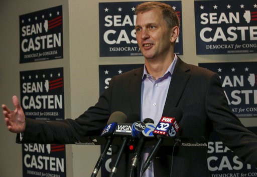 (Bev Horne/Daily Herald via AP)/Daily Herald via AP). FILE - In this Nov. 7, 2018 file photo, Illinois Sixth Congressional District winner Sean Casten takes questions at a press conference in Downers Grove, Ill., about his win in the Nov. 6, 2018 gene... (Bev Horne/Daily Herald via AP)/Daily Herald via AP). FILE - In this Nov. 7, 2018 file photo, Illinois Sixth Congressional District winner Sean Casten takes questions at a press conference in Downers Grove, Ill., about his win in the Nov. 6, 2018 gene...