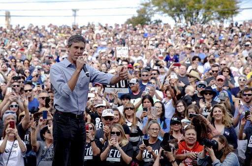 (Nick Wagner/Austin American-Statesman via AP, File). FILE - In this Nov. 4, 2018, file photo, Beto O'Rourke, the 2018 Democratic candidate for U.S. Senate in Texas, gives the thumbs up as he takes the stage to speak at the Pan American Neighborhood Pa... (Nick Wagner/Austin American-Statesman via AP, File). FILE - In this Nov. 4, 2018, file photo, Beto O'Rourke, the 2018 Democratic candidate for U.S. Senate in Texas, gives the thumbs up as he takes the stage to speak at the Pan American Neighborhood Pa...