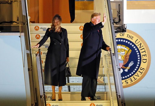 (AP Photo/Michel Euler). President Donald Trump and first lady Melania Trump alight from Air Force One, after arriving at Orly airport near Paris, Friday, Nov. 9, 2018. Trump is joining other world leaders at centennial commemorations in Paris this wee... (AP Photo/Michel Euler). President Donald Trump and first lady Melania Trump alight from Air Force One, after arriving at Orly airport near Paris, Friday, Nov. 9, 2018. Trump is joining other world leaders at centennial commemorations in Paris this wee...