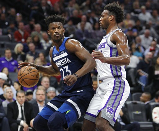 (AP Photo/Steve Yeater). Minnesota Timberwolves guard Jimmy Butler (23) battles for position against Sacramento Kings guard Buddy Hield (24) during the first half of an NBA basketball game in Sacramento, Calif., Friday, Nov. 9, 2018. (AP Photo/Steve Yeater). Minnesota Timberwolves guard Jimmy Butler (23) battles for position against Sacramento Kings guard Buddy Hield (24) during the first half of an NBA basketball game in Sacramento, Calif., Friday, Nov. 9, 2018.