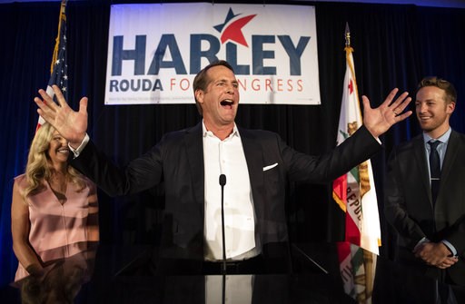 (AP Photo/Kyusung Gong). Harley Rouda, Democratic congressional candidate in the 48th district, addresses his supporters at his election night party Tuesday, Nov. 6, 2018, in Newport Beach, Calif. (AP Photo/Kyusung Gong). Harley Rouda, Democratic congressional candidate in the 48th district, addresses his supporters at his election night party Tuesday, Nov. 6, 2018, in Newport Beach, Calif.