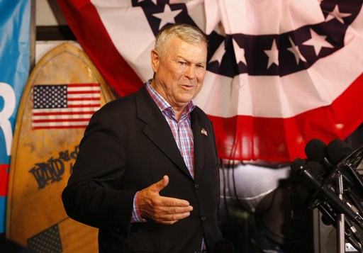 (AP Photo/Damian Dovarganes). U.S. Rep. Dana Rohrabacher, R-Costa Mesa, addresses members of the media and supporters waiting for election results at the Skosh Monahan's Irish Pub in Costa Mesa, Calif., Tuesday, Nov. 6, 2018. Rohrabacher's opponent is ... (AP Photo/Damian Dovarganes). U.S. Rep. Dana Rohrabacher, R-Costa Mesa, addresses members of the media and supporters waiting for election results at the Skosh Monahan's Irish Pub in Costa Mesa, Calif., Tuesday, Nov. 6, 2018. Rohrabacher's opponent is ...