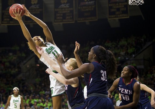 No. 1 Irish start slow, finish fast in beating Penn 75-55