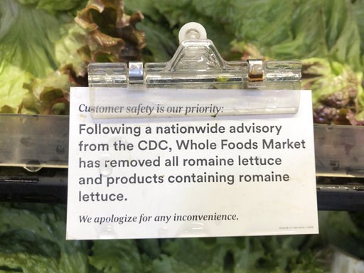 (AP Photo/Matt Rourke). A sign is posted about romaine lettuce at a Whole Foods Market in Jenkintown, Pa, Wednesday, Nov. 28, 2018. After repeated food poisoning outbreaks linked to romaine lettuce, the produce industry is confronting the failure of it... (AP Photo/Matt Rourke). A sign is posted about romaine lettuce at a Whole Foods Market in Jenkintown, Pa, Wednesday, Nov. 28, 2018. After repeated food poisoning outbreaks linked to romaine lettuce, the produce industry is confronting the failure of it...