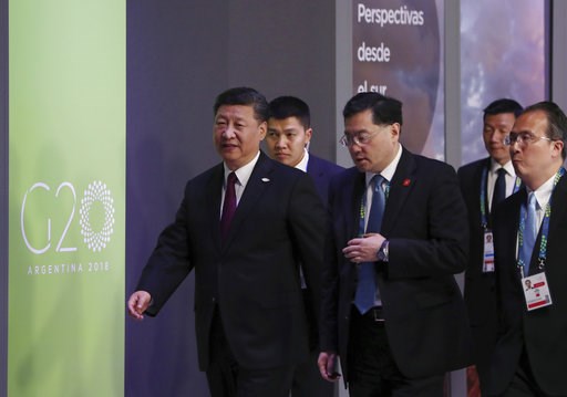 (AP Photo/Ricardo Mazalan). China's President Xi Jinping, left, enters for the start of the G20 summit in Buenos Aires, Argentina, Friday, Nov. 30, 2018. Heads of state from the world's leading economies were invited to the Group of 20 summit to discus... (AP Photo/Ricardo Mazalan). China's President Xi Jinping, left, enters for the start of the G20 summit in Buenos Aires, Argentina, Friday, Nov. 30, 2018. Heads of state from the world's leading economies were invited to the Group of 20 summit to discus...