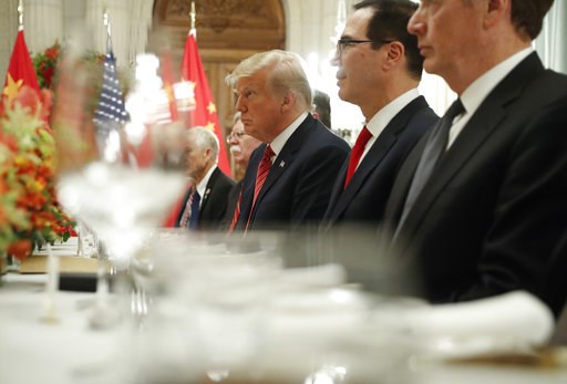(AP Photo/Pablo Martinez Monsivais). President Donald Trump, center, and Treasury Secretary Steve Mnuchin, second from the right, listen to remarks by China's President Xi Jinping during a bilateral meeting at the G20 Summit, Saturday, Dec. 1, 2018 in ... (AP Photo/Pablo Martinez Monsivais). President Donald Trump, center, and Treasury Secretary Steve Mnuchin, second from the right, listen to remarks by China's President Xi Jinping during a bilateral meeting at the G20 Summit, Saturday, Dec. 1, 2018 in ...