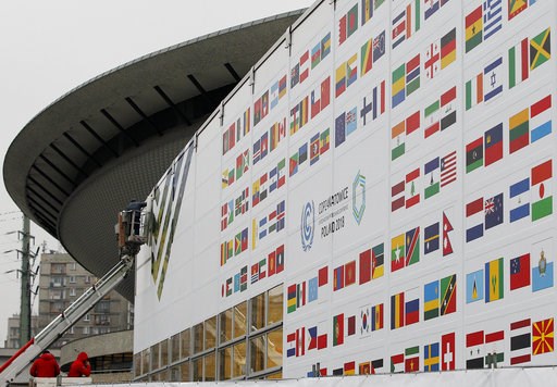 (AP Photo/Czarek Sokolowski). In this Nov. 20, 2018 photo workers decorate the venue of the global climate summit that will be held at the site of the closed 'Katowice' coal mine in the city of Katowice, Poland. The COP 24 UN Climate Change Conference ... (AP Photo/Czarek Sokolowski). In this Nov. 20, 2018 photo workers decorate the venue of the global climate summit that will be held at the site of the closed 'Katowice' coal mine in the city of Katowice, Poland. The COP 24 UN Climate Change Conference ...