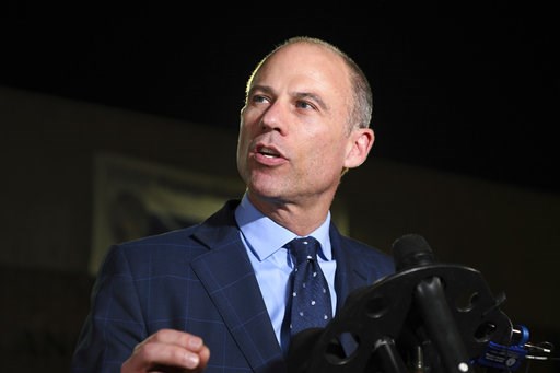 (AP Photo/Michael Owen Baker, File). FILE- In this Nov. 14, 2018, file photo Michael Avenatti speaks to the media outside the Los Angeles Police Department Pacific Division after posting bail for a felony domestic violence charge. Attorneys for Preside... (AP Photo/Michael Owen Baker, File). FILE- In this Nov. 14, 2018, file photo Michael Avenatti speaks to the media outside the Los Angeles Police Department Pacific Division after posting bail for a felony domestic violence charge. Attorneys for Preside...