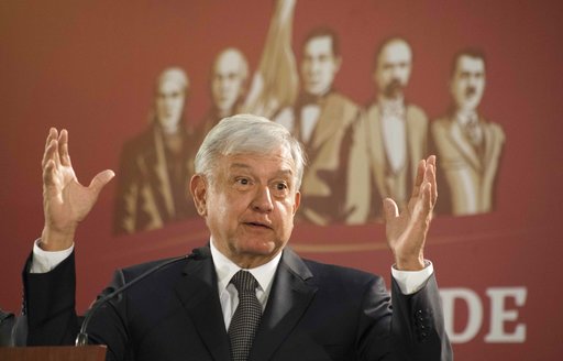 (AP Photo/Christian Palma). Mexico's President Andres Manuel Lopez Obrador holds his first news conference as president, which started at 7 a.m. local time in Mexico City, Monday, Dec. 3, 2018. Mexico's newly inaugurated president hit the ground runnin... (AP Photo/Christian Palma). Mexico's President Andres Manuel Lopez Obrador holds his first news conference as president, which started at 7 a.m. local time in Mexico City, Monday, Dec. 3, 2018. Mexico's newly inaugurated president hit the ground runnin...