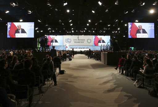 (AP Photo/Czarek Sokolowski). UN Secretary General Antonio Guterres delivers a speech during the opening of COP24 UN Climate Change Conference 2018 in Katowice, Poland, Monday, Dec. 3, 2018. (AP Photo/Czarek Sokolowski). UN Secretary General Antonio Guterres delivers a speech during the opening of COP24 UN Climate Change Conference 2018 in Katowice, Poland, Monday, Dec. 3, 2018.