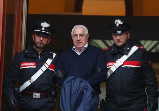 (Igor Petyx/ANSA via AP). CORRECTS FIRST NAME TO SETTIMO, NOT SETTIMINO - Settimo Mineo, center, who allegedly took over as the Palermo head of Cosa Nostra, is escorted by Italian Carabinieri police after an anti Mafia operation which led the arrest of... (Igor Petyx/ANSA via AP). CORRECTS FIRST NAME TO SETTIMO, NOT SETTIMINO - Settimo Mineo, center, who allegedly took over as the Palermo head of Cosa Nostra, is escorted by Italian Carabinieri police after an anti Mafia operation which led the arrest of...