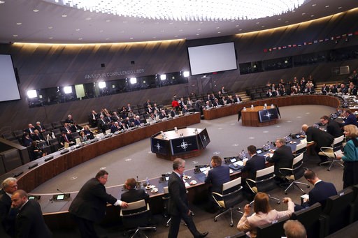 (AP Photo/Francisco Seco). A general view of a meeting of the North Atlantic Council at NATO headquarters in Brussels, Tuesday, Dec. 4, 2018. Russia takes center-stage at NATO Tuesday, as allied foreign ministers meet to debate ways to dissuade Moscow ... (AP Photo/Francisco Seco). A general view of a meeting of the North Atlantic Council at NATO headquarters in Brussels, Tuesday, Dec. 4, 2018. Russia takes center-stage at NATO Tuesday, as allied foreign ministers meet to debate ways to dissuade Moscow ...