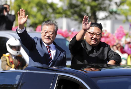 (Pyongyang Press Corps Pool via AP, File). FILE - In this Sept. 18, 2018, file photo, South Korean President Moon Jae-in, left, and North Korean leader Kim Jong Un ride in a car during a parade through a street in Pyongyang, North Korea. Day after day,... (Pyongyang Press Corps Pool via AP, File). FILE - In this Sept. 18, 2018, file photo, South Korean President Moon Jae-in, left, and North Korean leader Kim Jong Un ride in a car during a parade through a street in Pyongyang, North Korea. Day after day,...