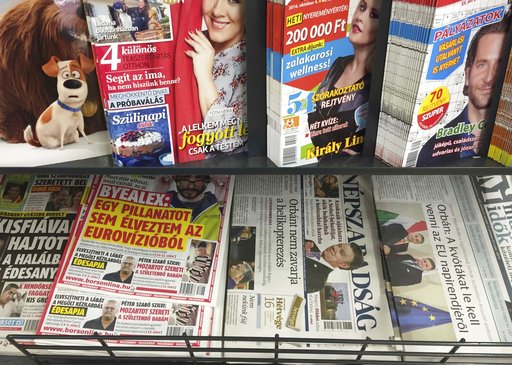 (AP Photo/Andras Nagy, FILE). FILE - In this file photo dated Saturday, Oct. 8, 2016, a newsstand including Saturday papers with Nepszabadsag daily is pictured in Budapest, Hungary. The creation in Hungary of a giant, pro-government media conglomerate... (AP Photo/Andras Nagy, FILE). FILE - In this file photo dated Saturday, Oct. 8, 2016, a newsstand including Saturday papers with Nepszabadsag daily is pictured in Budapest, Hungary. The creation in Hungary of a giant, pro-government media conglomerate...