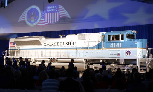 (AP Photo/Pat Sullivan, File). FILE - In this Oct. 18, 2005, file photo, a new locomotive numbered 4141 in honor of the 41st president, George H.W. Bush, is unveiled at Texas A&M University in College Station, Texas. The locomotive unveiled for the... (AP Photo/Pat Sullivan, File). FILE - In this Oct. 18, 2005, file photo, a new locomotive numbered 4141 in honor of the 41st president, George H.W. Bush, is unveiled at Texas A&M University in College Station, Texas. The locomotive unveiled for the...
