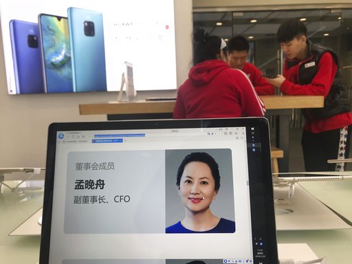 (AP Photo/Ng Han Guan). A profile of Huawei's chief financial officer Meng Wanzhou is displayed on a Huawei computer at a Huawei store in Beijing, China, Thursday, Dec. 6, 2018. Canadian authorities said Wednesday that they have arrested Meng for possi... (AP Photo/Ng Han Guan). A profile of Huawei's chief financial officer Meng Wanzhou is displayed on a Huawei computer at a Huawei store in Beijing, China, Thursday, Dec. 6, 2018. Canadian authorities said Wednesday that they have arrested Meng for possi...