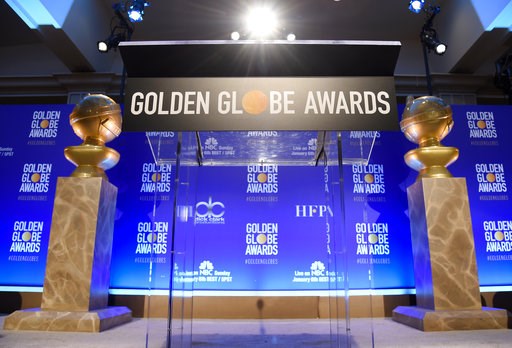 (Photo by Chris Pizzello/Invision/AP). Golden Globe statues appear on stage prior to the nominations for the 76th Annual Golden Globe Awards at the Beverly Hilton hotel on Thursday, Dec. 6, 2018, in Beverly Hills, Calif. The 76th annual Golden Globe Aw... (Photo by Chris Pizzello/Invision/AP). Golden Globe statues appear on stage prior to the nominations for the 76th Annual Golden Globe Awards at the Beverly Hilton hotel on Thursday, Dec. 6, 2018, in Beverly Hills, Calif. The 76th annual Golden Globe Aw...
