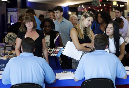 (AP Photo/Lynne Sladky, File). FILE- In this June 21, 2018 file photo, job applicants talks with representatives from Aldi at a job fair hosted by Job News South Florida, in Sunrise, Fla. On Thursday, Dec. 6, payroll processor ADP reports how many jobs... (AP Photo/Lynne Sladky, File). FILE- In this June 21, 2018 file photo, job applicants talks with representatives from Aldi at a job fair hosted by Job News South Florida, in Sunrise, Fla. On Thursday, Dec. 6, payroll processor ADP reports how many jobs...