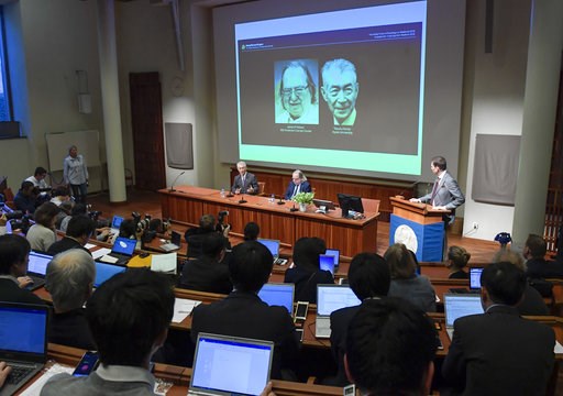 (Janerik Henriksson/TT via AP). The 2018 Nobel laureates in Physiology or Medicine, Tasuko Honjo, left, and James P. Allison attend a press conference at the Karolinska Institutet, Stockholm, Sweden, Thursday Dec. 6, 2018. (Janerik Henriksson/TT via AP). The 2018 Nobel laureates in Physiology or Medicine, Tasuko Honjo, left, and James P. Allison attend a press conference at the Karolinska Institutet, Stockholm, Sweden, Thursday Dec. 6, 2018.