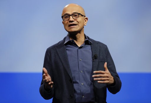 (AP Photo/Ted S. Warren, File). FILE - In this Nov. 28, 2018, file photo, Microsoft CEO Satya Nadella speaks during the annual Microsoft Corp. shareholders meeting in Bellevue, Wash. Top executives from Google, Microsoft, IBM, Oracle and Qualcomm are p... (AP Photo/Ted S. Warren, File). FILE - In this Nov. 28, 2018, file photo, Microsoft CEO Satya Nadella speaks during the annual Microsoft Corp. shareholders meeting in Bellevue, Wash. Top executives from Google, Microsoft, IBM, Oracle and Qualcomm are p...
