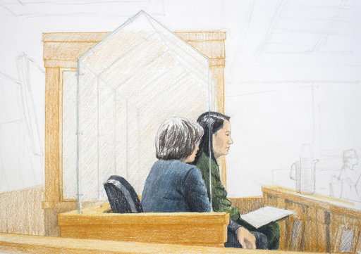 (Jane Wolsak/The Canadian Press via AP). In this courtroom sketch, Meng Wanzhou, right, the chief financial officer of Huawei Technologies, sits beside a translator during a bail hearing at British Columbia Supreme Court in Vancouver, on Friday, Dec. ... (Jane Wolsak/The Canadian Press via AP). In this courtroom sketch, Meng Wanzhou, right, the chief financial officer of Huawei Technologies, sits beside a translator during a bail hearing at British Columbia Supreme Court in Vancouver, on Friday, Dec. ...