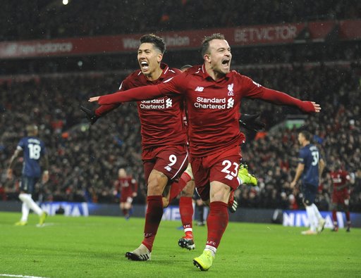Shaqiri double earns Liverpool 3-1 win over Man United