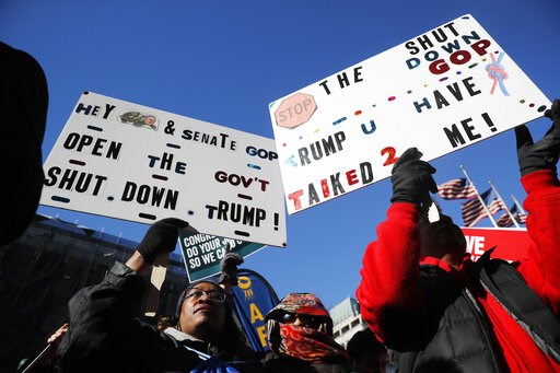 (AP Photo/Pablo Martinez Monsivais). Union members and other federal employees rally to call for an end to the partial government shutdown, Thursday, Jan. 10, 2019 at AFL-CIO Headquarters in Washington. (AP Photo/Pablo Martinez Monsivais). Union members and other federal employees rally to call for an end to the partial government shutdown, Thursday, Jan. 10, 2019 at AFL-CIO Headquarters in Washington.
