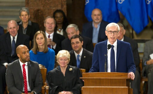 (AP Photo/Andy Manis, File). FILE - In this Jan. 7, 2019 file photo, Wisconsin Gov. Tony Evers addresses the audience after Evers was sworn in during the inauguration ceremony at the state Capitol in Madison, Wis. For the first time in nearly a decade,... (AP Photo/Andy Manis, File). FILE - In this Jan. 7, 2019 file photo, Wisconsin Gov. Tony Evers addresses the audience after Evers was sworn in during the inauguration ceremony at the state Capitol in Madison, Wis. For the first time in nearly a decade,...