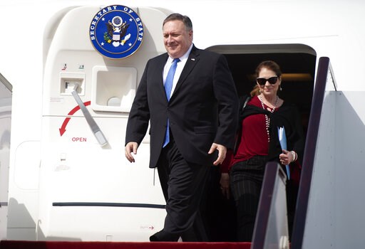 (Andrew Caballero-Reynolds/Pool via AP). U.S. Secretary of State Mike Pompeo and his wife, Susan arrive to Abu Dhabi International Airport in the United Arab Emirates, Sunday, Jan. 13, 2019. (Andrew Caballero-Reynolds/Pool via AP). U.S. Secretary of State Mike Pompeo and his wife, Susan arrive to Abu Dhabi International Airport in the United Arab Emirates, Sunday, Jan. 13, 2019.