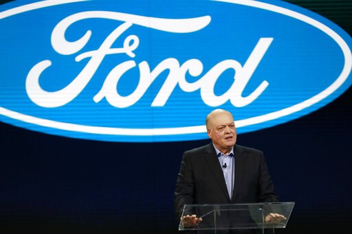(AP Photo/Carlos Osorio, File). FILE- In this Jan. 14, 2018, file photo Ford President and CEO Jim Hackett prepares to address the media at the North American International Auto Show in Detroit. A new version of the Ford Explorer big SUV will be shown ... (AP Photo/Carlos Osorio, File). FILE- In this Jan. 14, 2018, file photo Ford President and CEO Jim Hackett prepares to address the media at the North American International Auto Show in Detroit. A new version of the Ford Explorer big SUV will be shown ...