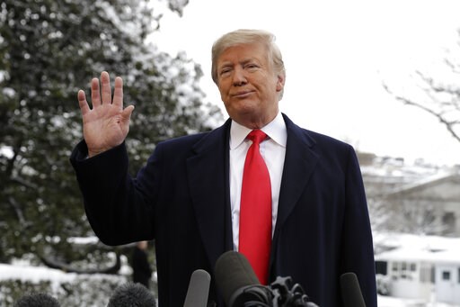 (AP Photo/ Evan Vucci). President Donald Trump talks with reporters on the South Lawn of the White House before departing for the American Farm Bureau Federation's 100th Annual Convention in New Orleans, Monday, Jan. 14, 2019, in Washington. (AP Photo/ Evan Vucci). President Donald Trump talks with reporters on the South Lawn of the White House before departing for the American Farm Bureau Federation's 100th Annual Convention in New Orleans, Monday, Jan. 14, 2019, in Washington.