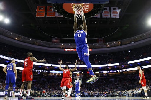 Embiid leads 76ers to 121-93 rout of Harden, Rockets