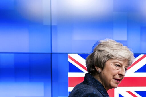 (AP Photo/Geert Vanden Wijngaert). Britain's Prime Minister Theresa May arrives to meet European Council President Donald Tusk at the European Council headquarters in Brussels, Thursday, Feb. 7, 2019. (AP Photo/Geert Vanden Wijngaert). Britain's Prime Minister Theresa May arrives to meet European Council President Donald Tusk at the European Council headquarters in Brussels, Thursday, Feb. 7, 2019.