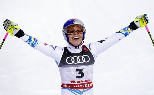 (AP Photo/Giovanni Auletta). United States' Lindsey Vonn smiles in the finish area after the women's downhill race, at the alpine ski World Championships in Are, Sweden, Sunday, Feb. 10, 2019. (AP Photo/Giovanni Auletta). United States' Lindsey Vonn smiles in the finish area after the women's downhill race, at the alpine ski World Championships in Are, Sweden, Sunday, Feb. 10, 2019.