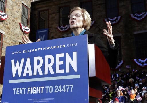 (AP Photo/Elise Amendola). Sen. Elizabeth Warren, D-Mass., speaks during an event to formally launch her presidential campaign, Saturday, Feb. 9, 2019, in Lawrence, Mass. (AP Photo/Elise Amendola). Sen. Elizabeth Warren, D-Mass., speaks during an event to formally launch her presidential campaign, Saturday, Feb. 9, 2019, in Lawrence, Mass.