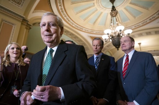 (AP Photo/J. Scott Applewhite). Senate Majority Leader Mitch McConnell, R-Ky., left, joined by Majority Whip John Thune, R-S.D., center, and Sen. Richard Shelby, R-Ala., right, chair of the Senate Appropriations Committee and the top Senate border secu... (AP Photo/J. Scott Applewhite). Senate Majority Leader Mitch McConnell, R-Ky., left, joined by Majority Whip John Thune, R-S.D., center, and Sen. Richard Shelby, R-Ala., right, chair of the Senate Appropriations Committee and the top Senate border secu...