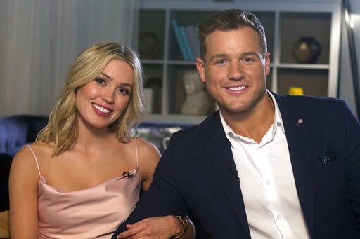 (AP Photo/Gary Gerard Hamilton). Cast members Cassie Randolph, left, and Colton Underwood from the reality series, "The Bachelor," appear during an interview in New York on Wednesday, March 13, 2019.