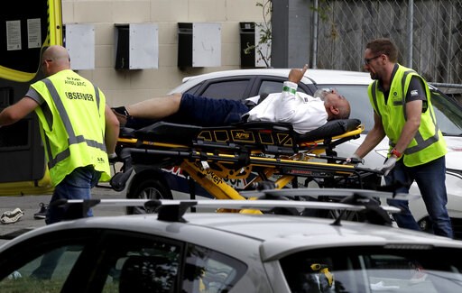 (AP Photo/Mark Baker). Ambulance staff take a man from outside a mosque in central Christchurch, New Zealand, Friday, March 15, 2019. A witness says many people have been killed in a mass shooting at a mosque in the New Zealand city of Christchurch. (AP Photo/Mark Baker). Ambulance staff take a man from outside a mosque in central Christchurch, New Zealand, Friday, March 15, 2019. A witness says many people have been killed in a mass shooting at a mosque in the New Zealand city of Christchurch.