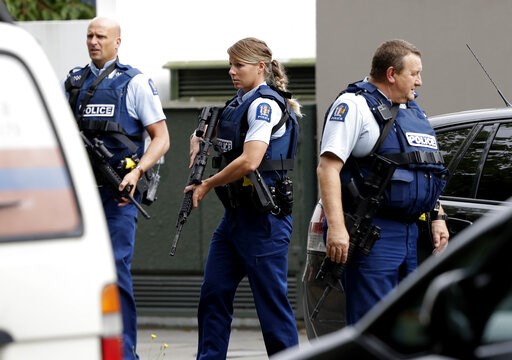 (AP Photo/Mark Baker). Armed police patrol outside a mosque in central Christchurch, New Zealand, Friday, March 15, 2019. A witness says many people have been killed in a mass shooting at a mosque in the New Zealand city of Christchurch. (AP Photo/Mark Baker). Armed police patrol outside a mosque in central Christchurch, New Zealand, Friday, March 15, 2019. A witness says many people have been killed in a mass shooting at a mosque in the New Zealand city of Christchurch.