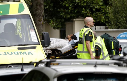 (AP Photo/Mark Baker). Ambulance staff take a man from outside a mosque in central Christchurch, New Zealand, Friday, March 15, 2019. A witness says many people have been killed in a mass shooting at a mosque in the New Zealand city of Christchurch. (AP Photo/Mark Baker). Ambulance staff take a man from outside a mosque in central Christchurch, New Zealand, Friday, March 15, 2019. A witness says many people have been killed in a mass shooting at a mosque in the New Zealand city of Christchurch.