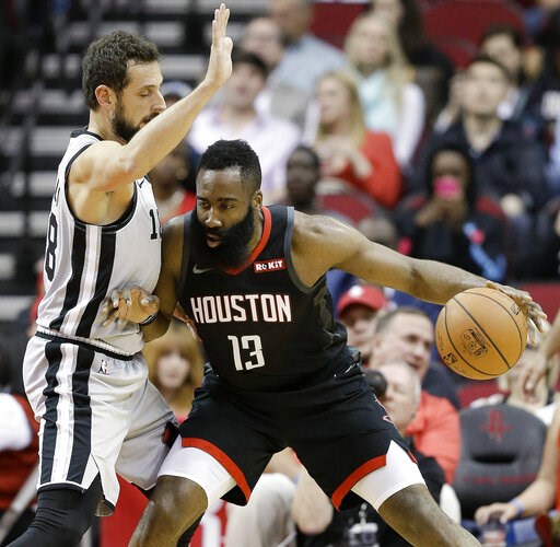 Harden ties career best with 61, Rockets beat Spurs 111-105