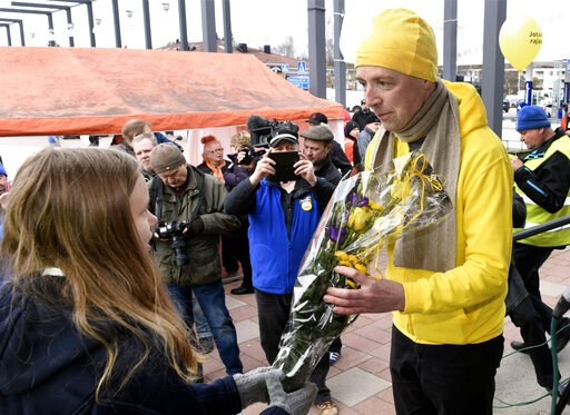 (Heikki Saukkomaa/Lehtikuva via AP). Chairman of the Finns Party Jussi Halla-aho, right, campaigns for the Finnish parliamentary elections in Tuusula, Finland, Saturday, April 13, 2019, a day ahead of the elections. (Heikki Saukkomaa/Lehtikuva via AP). Chairman of the Finns Party Jussi Halla-aho, right, campaigns for the Finnish parliamentary elections in Tuusula, Finland, Saturday, April 13, 2019, a day ahead of the elections.