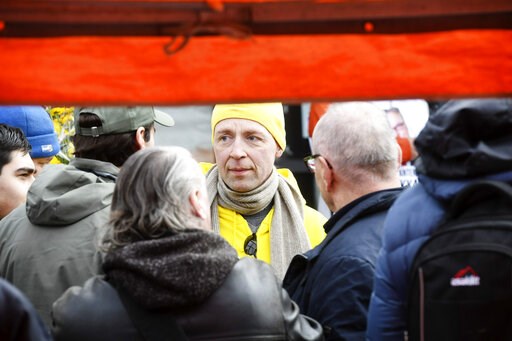 (Heikki Saukkomaa/Lehtikuva via AP). Chairman of the Finns Party Jussi Halla-aho, center, campaigns for the Finnish parliamentary elections in Tuusula, Finland, Saturday, April 13, 2019, a day ahead of the elections. (Heikki Saukkomaa/Lehtikuva via AP). Chairman of the Finns Party Jussi Halla-aho, center, campaigns for the Finnish parliamentary elections in Tuusula, Finland, Saturday, April 13, 2019, a day ahead of the elections.
