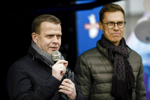 (Seppo Samuli/Lehtikuva via AP). The chairman of the National Coalition Party and parliamentary candidate Petteri Orpo, left, with Vice President of European Investment Bank Alexander Stubb campaign for parliamentary elections in Helsinki, Finland, on ... (Seppo Samuli/Lehtikuva via AP). The chairman of the National Coalition Party and parliamentary candidate Petteri Orpo, left, with Vice President of European Investment Bank Alexander Stubb campaign for parliamentary elections in Helsinki, Finland, on ...