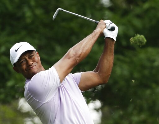 (AP Photo/Chris Carlson). Tiger Woods hits from the fourth tee during the third round for the Masters golf tournament Saturday, April 13, 2019, in Augusta, Ga. (AP Photo/Chris Carlson). Tiger Woods hits from the fourth tee during the third round for the Masters golf tournament Saturday, April 13, 2019, in Augusta, Ga.