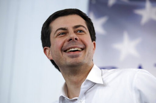 (AP Photo/Charles Krupa, File). FILE - In this Feb. 16, 2019, file photo, Mayor Pete Buttigieg, of South Bend, Ind., smiles as he listens to a question during a stop in Raymond, N.H. Buttigieg is expected to make his Democratic run for president offici... (AP Photo/Charles Krupa, File). FILE - In this Feb. 16, 2019, file photo, Mayor Pete Buttigieg, of South Bend, Ind., smiles as he listens to a question during a stop in Raymond, N.H. Buttigieg is expected to make his Democratic run for president offici...
