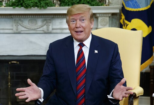 (AP Photo/Evan Vucci). In this April 11, 2019, photo, President Donald Trump speaks during a meeting with South Korean President Moon Jae-in in the Oval Office of the White House in Washington. (AP Photo/Evan Vucci). In this April 11, 2019, photo, President Donald Trump speaks during a meeting with South Korean President Moon Jae-in in the Oval Office of the White House in Washington.