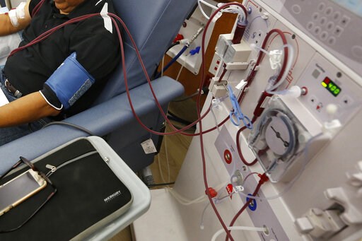 (AP Photo/Rich Pedroncelli). FILE - In this Monday, Sept. 24, 2018 file photo, a patient undergoes dialysis at a clinic in Sacramento, Calif. Results of a study released on Sunday, April 14, 2019 show that the diabetes drug Invokana has been shown to h... (AP Photo/Rich Pedroncelli). FILE - In this Monday, Sept. 24, 2018 file photo, a patient undergoes dialysis at a clinic in Sacramento, Calif. Results of a study released on Sunday, April 14, 2019 show that the diabetes drug Invokana has been shown to h...